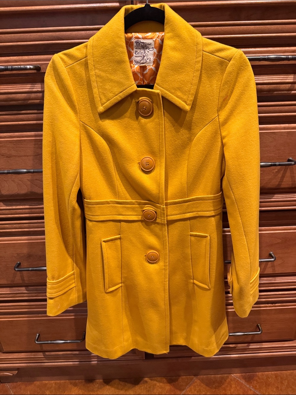 Tulle Yellow Button-Front Pea Coat